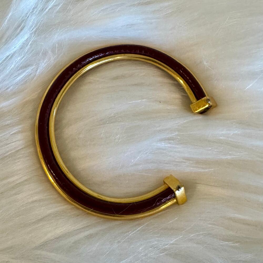Hermes Gold Burgundy Leather Bangle Cuff Bracelet - Picture 2 of 10